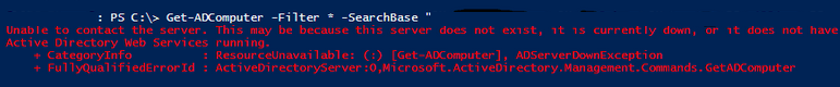 get-aduser: no se puede encontrar un servidor predeterminado con los servicios web del directorio activo en ejecución.