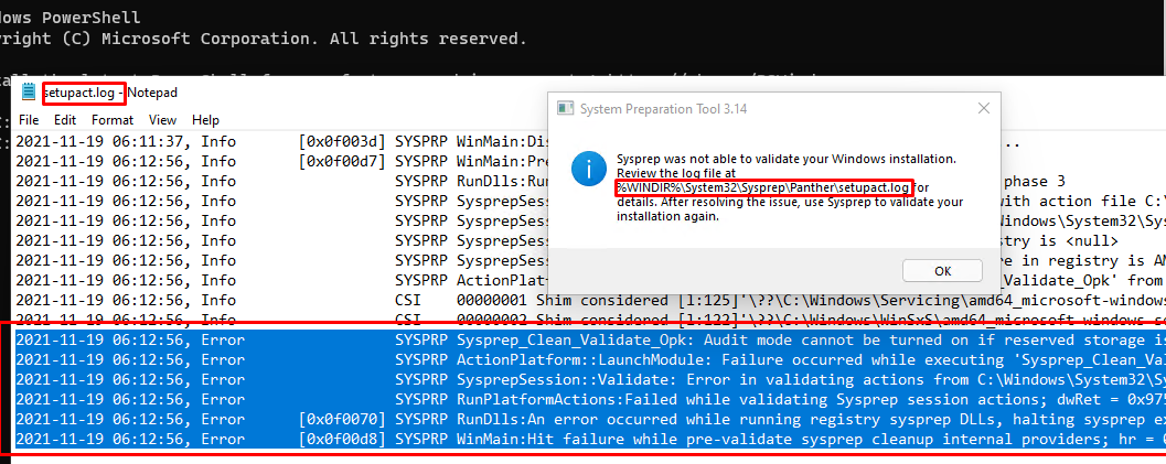 sysprep no puede validar la instalación de Windows