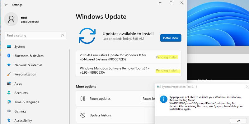 sysprep no pudo validar la instalación de Windows