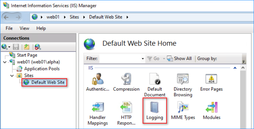 configuración de registro de iis